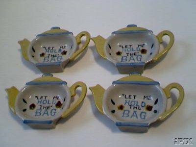 OLDER TEA BAG HOLDER SET (4) *TEAPOT SHAPE*